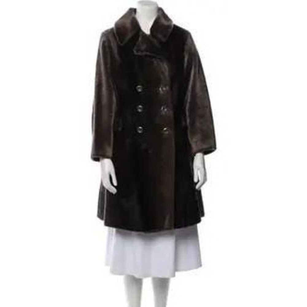 Seeotta Vintage Double Breasted Military Style Faux Fur Swing Coat Sz L